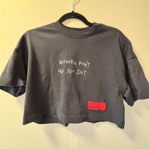 CHNGE Black Cropped Graphic Tee with Red Logo Patch